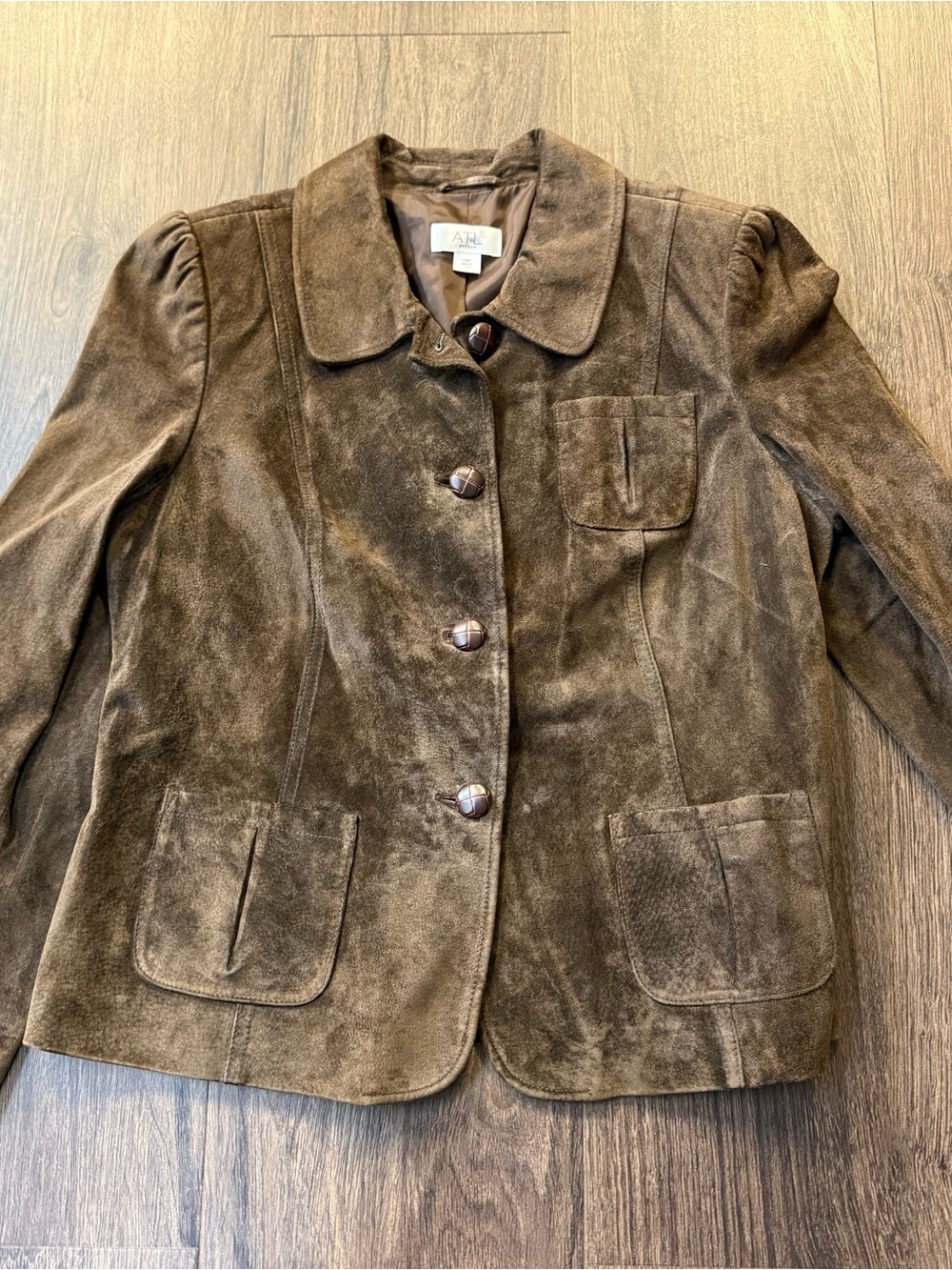 ATL Studio Women's Brown Suede Leather Button-Front Blazer Jacket